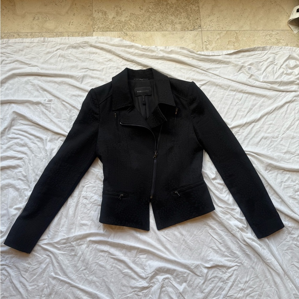 BCBG Maxazaria Elegant Black patterned asymmetrical Women's Jacket